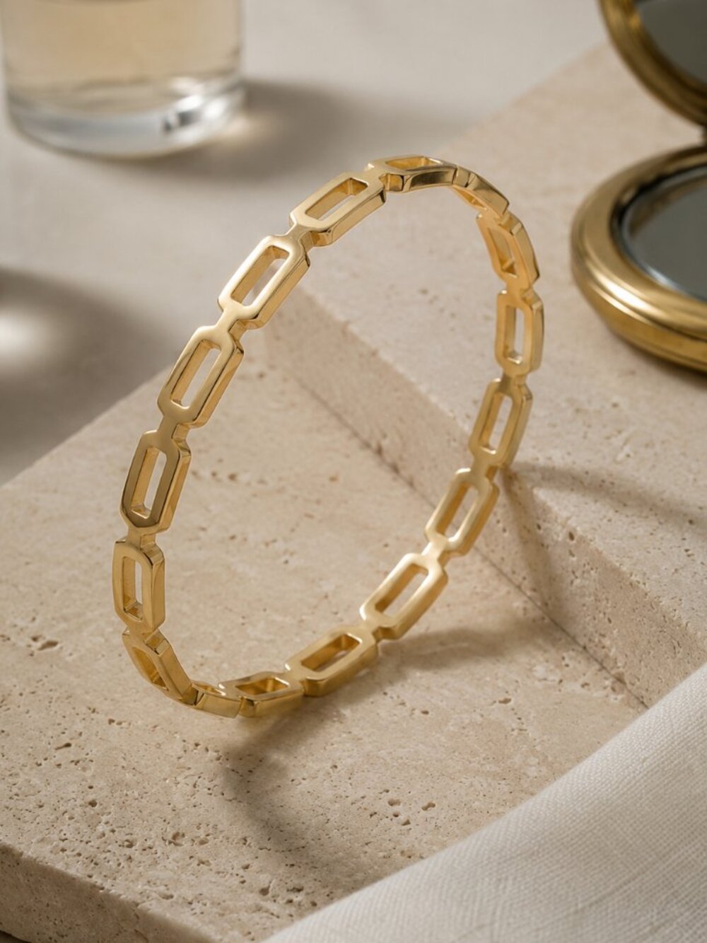18K Gold Plated 316L Steel Open Link Chain Bangle Bracelet Old Money 2.28"
